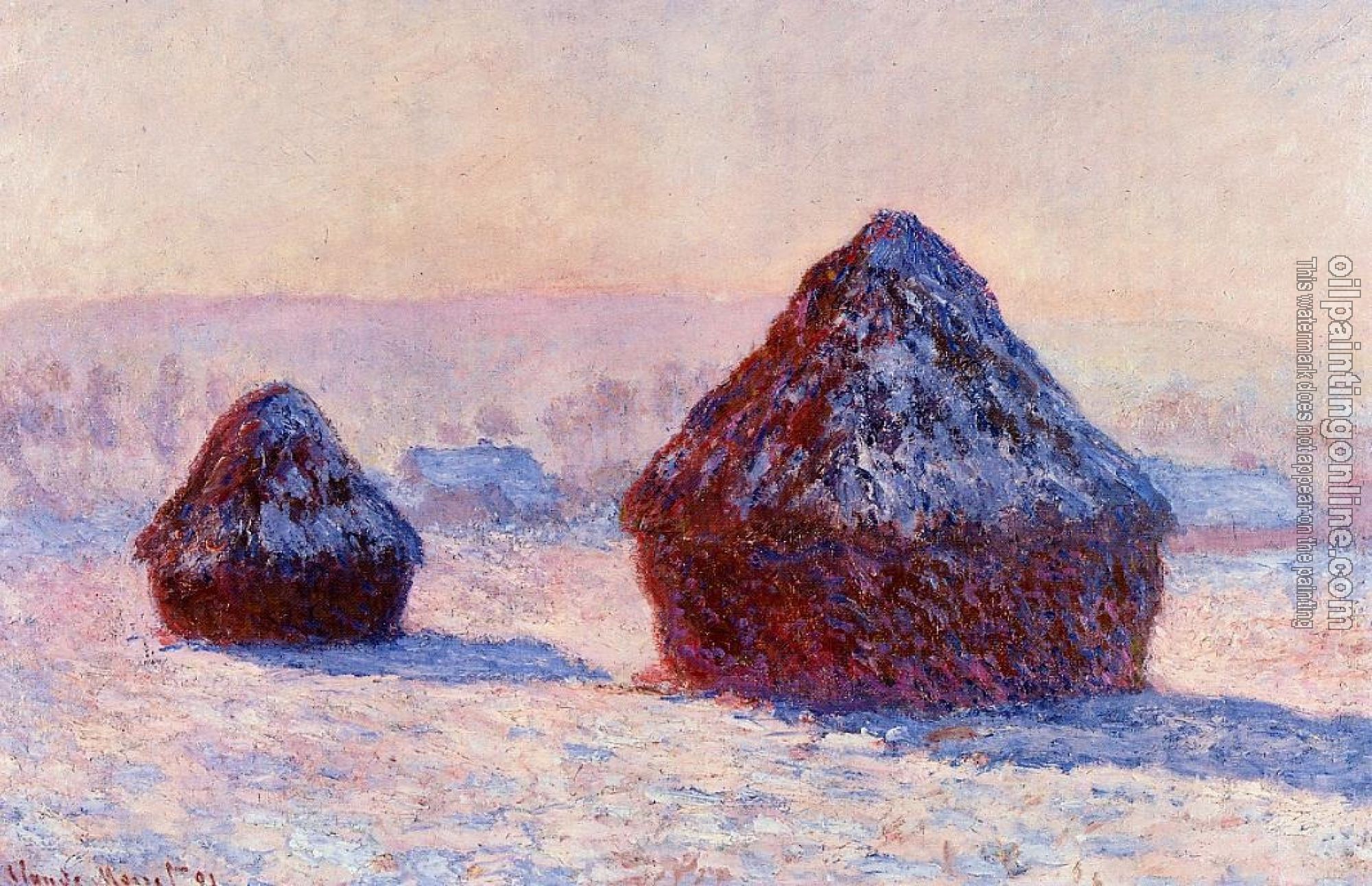 Monet, Claude Oscar - Grainstacks in the Morning, Snow Effect